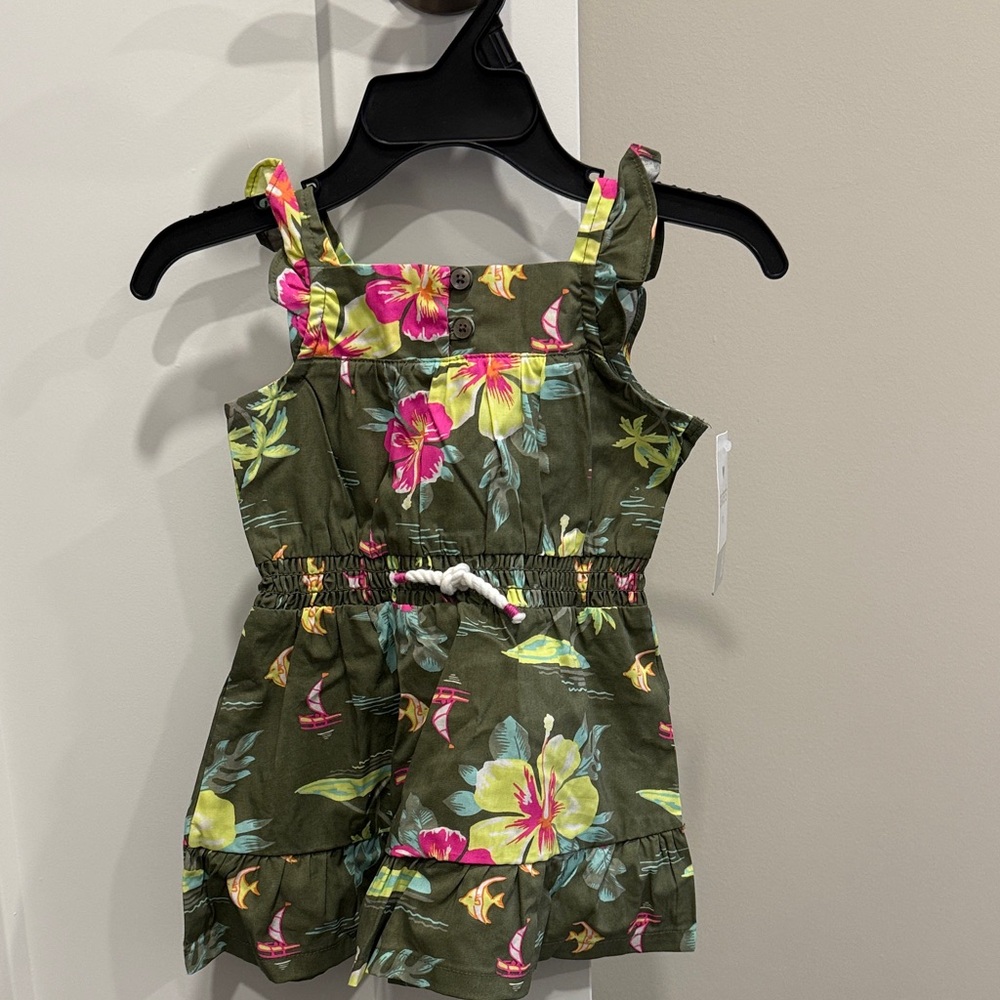 Carter's Olive Green Floral Romper with Pink and Yellow Accents